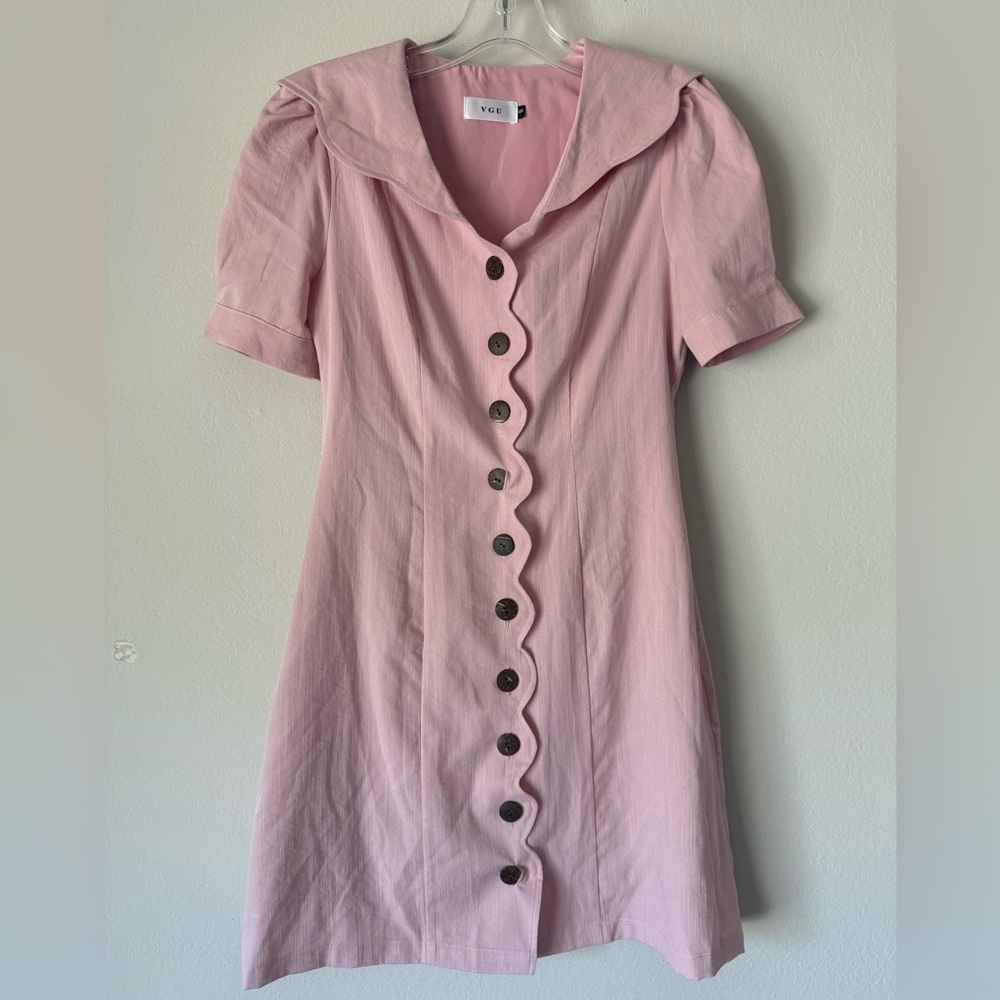 Vici Blush Scalloped Button Mini Dress